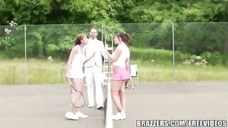 Short skirt sex on the tennis court with a friend