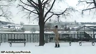 A student bares her boobs and ass on the city streets