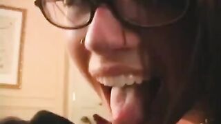 The fool was happy in glasses and the fact that they gave his dick to suck