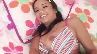 Nice brunette girl fucks a guy with a big dick