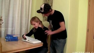 The girl in glasses gave her brother the best blowjob ever