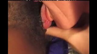 A young ebony chick is having fun with an older guy