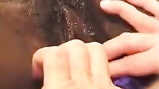 A young ebony chick is having fun with an older guy