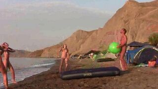 A badminton game played by two naked people