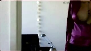 Guy peeps at girl with big boobs and jerks off in the bathroom