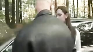 A pick-up guy is tearing cunt of a girl on the hood of her car