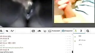 A wife has fun with her husband using a webcam