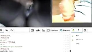 A wife has fun with her husband using a webcam
