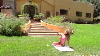 Babe fucks with a guy on the fresh green grass