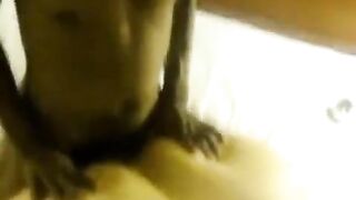 Fat woman with big boobs lays down on the man’s cock