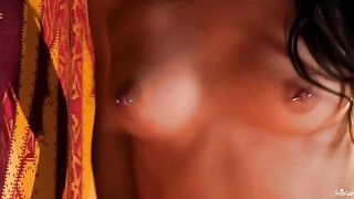 Fingered cunt of a chick with pierced nipples in 60fps