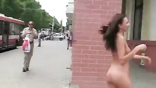 A wonderful brunette with a majestic body was exposed in public for all to see