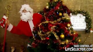 Russian woman fucked by five guys in Santa Claus suits
