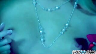 The blonde girl fucks herself with a big dildo and reaches orgasm