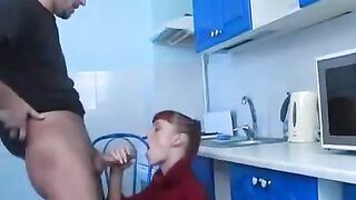 The guy spit on drunken slut at a party in the kitchen