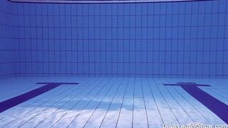 Helen took a dip in the pool without swimming suit