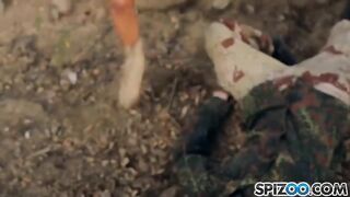 Two hot blondies are getting fucked by a guy in an abandoned house