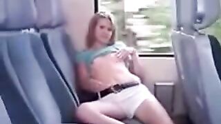 A chick was ironing her skirt on the bus and playing with herself