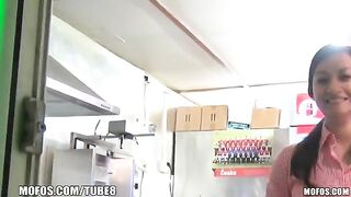 A naughty saleswoman gets fucked for money in a steamy encounter