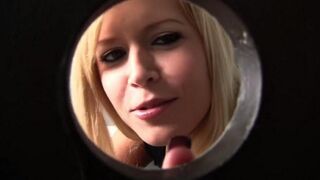 The blonde swallowed the dick through a hole in the toilet bowl