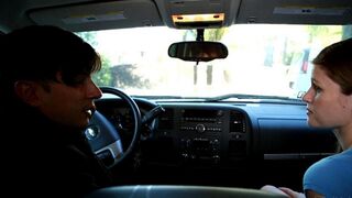 A blowjob from a girl while driving in a car