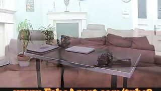 An attractive girl demonstrates her oral sex skills on the casting couch