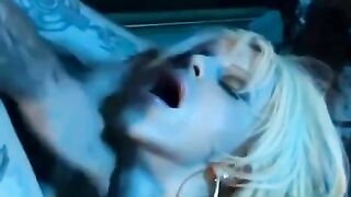 The girl is wearing a corset and stockings, she's very sexy