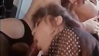 Mature women share cock sucking with a stranger in stockings and pantyhose