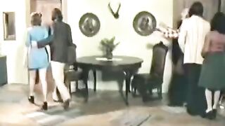 Cute girl fucked by four guys in a hot retro scene