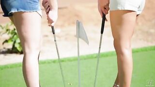A beautiful woman got lost in a lesbian sex game on golf