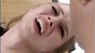 Fragile blonde gets her holes filled with fisting and cum shot