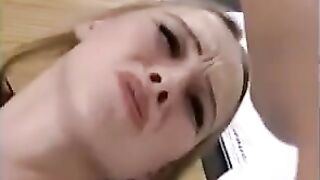 Fragile blonde gets her holes filled with fisting and cum shot