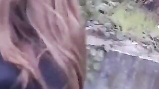 The girl is not embarrassed to do a blowjob in public places, watching passers-by