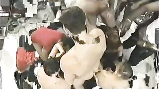 A crowd of guys fucked the girl with big tits hard