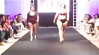 Fatty bitches run on the strip in their swimsuits for money