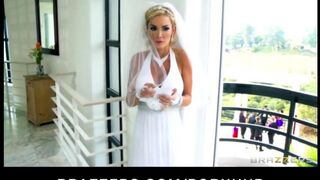 The bride got painted and immediately started to do the blowjob