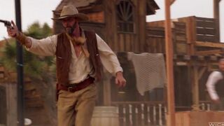 A cowboy punished a girl but licked her pink clitoris with passion