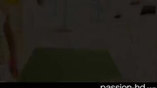 A cute brunette with natural tits had sex right on the couch while listening to music