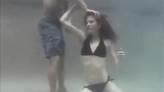 A short time in the pool with a ginger teen ends with a cumshot