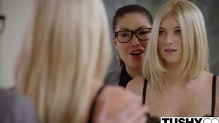 Delicate blondie in stockings gets her ass pounded deep and hard