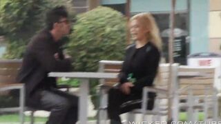 A blonde girl got into the car and started to work there