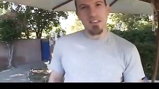 The girl sucks the guy's nipple and fucks him