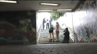 The bound beauty was fucked on the public street