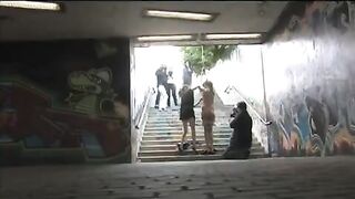 The bound beauty was fucked on the public street