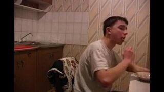 The mother has cancer, so she had to fuck her son in the kitchen