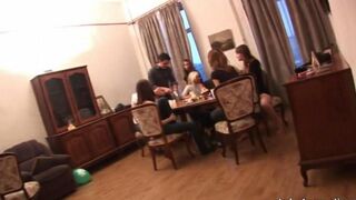 Students arranged a gangbang at the party, featuring stunning Russian beauties