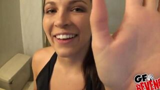 A beautiful woman had a quickie in the bathroom, showcasing her stunning charm