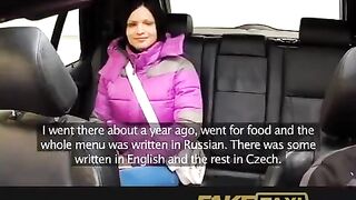 A hot girl is having fun with taxi driver in his car