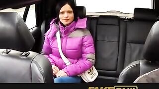 A hot girl is having fun with taxi driver in his car