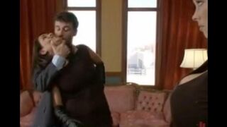 A husband punishes his wife and maid for disobedience in a rough BDSM scene